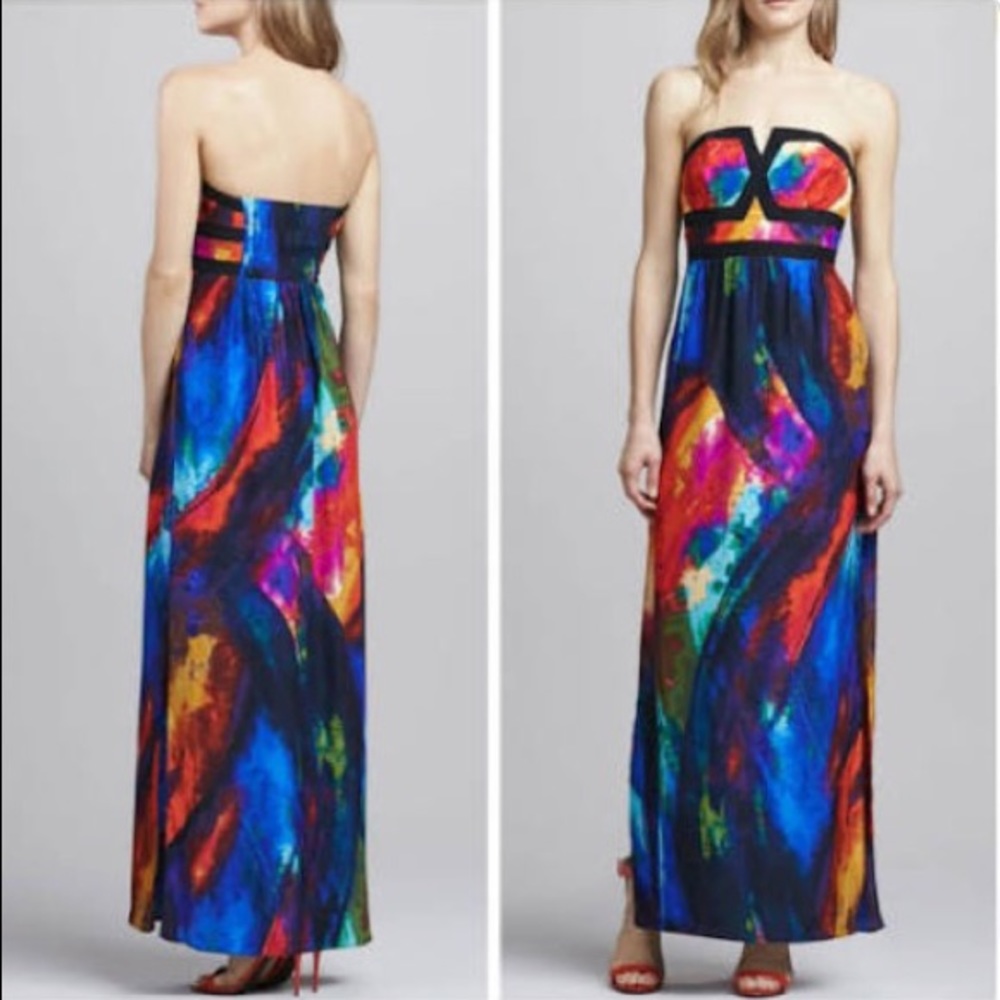 Multicolored long strapless dress